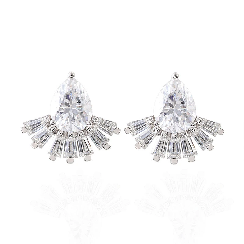 Pendientes de tachuelas de alta costura Damas 14K Gold de oro blanco Pendientes de diseño de tachuelas Conjunto de joyas de aniversario de bodas 1