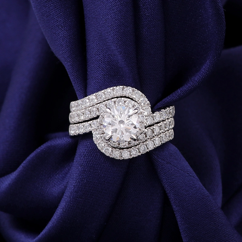 Ensemble de bagues en or 14K blanc Set anneau de bijoux fin VVS 1