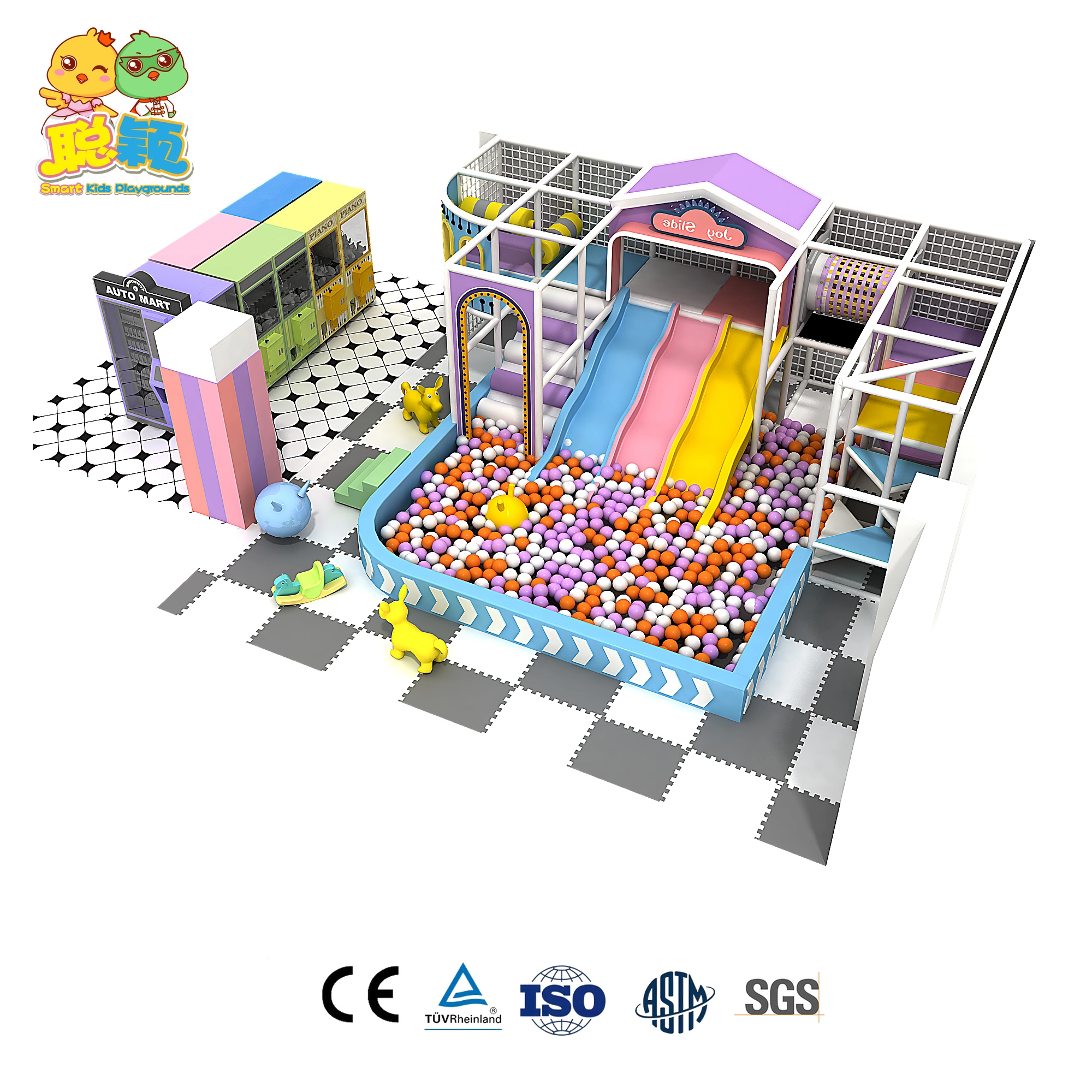 Indoor Playground Top View Plan Layout Ball Pit Three Lane Slide Train Booth Checkerboard Mat Commercial Design Ce Tuv 1