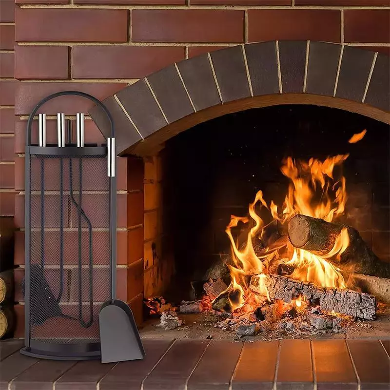 FT012 5PCS Fireplace Tool Set Modern Cast Wrought Iron Fireplace Fireside Accessories 4