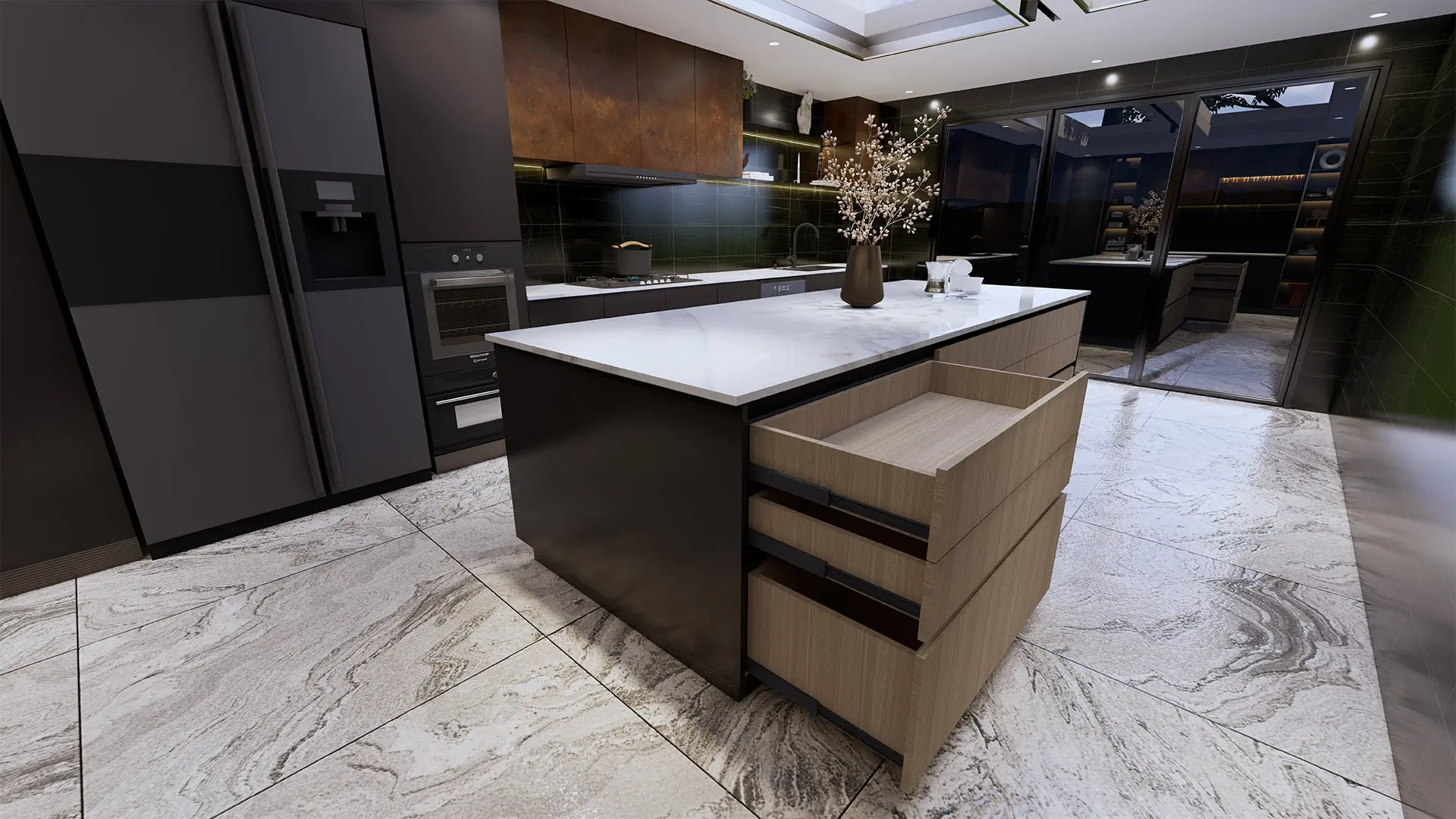 Linea modern wooden ceramic kitchen cabinet for home bk ciandre 3