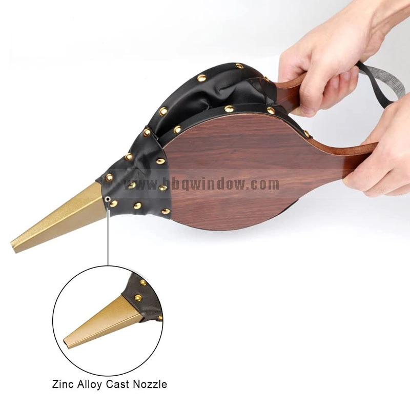 FT038 Fireplace Blower Aluminum Head Hard Wood Brown Wood Fireplace Bellows Cooking Fan Air Blower 1
