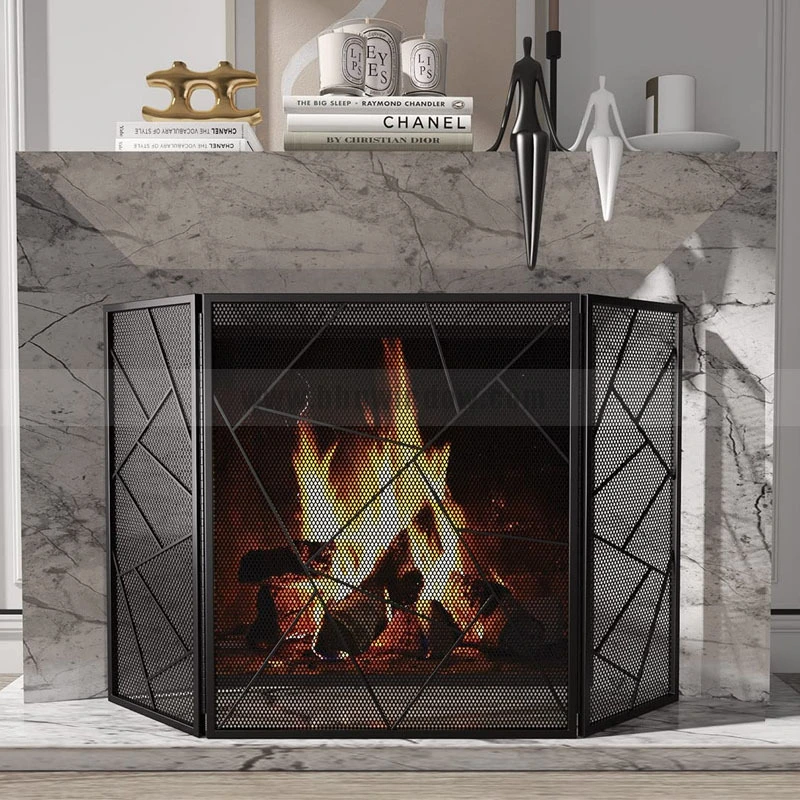 FS015 Fireplace Screen Flame Guard 3 Panel Foldable Design 2