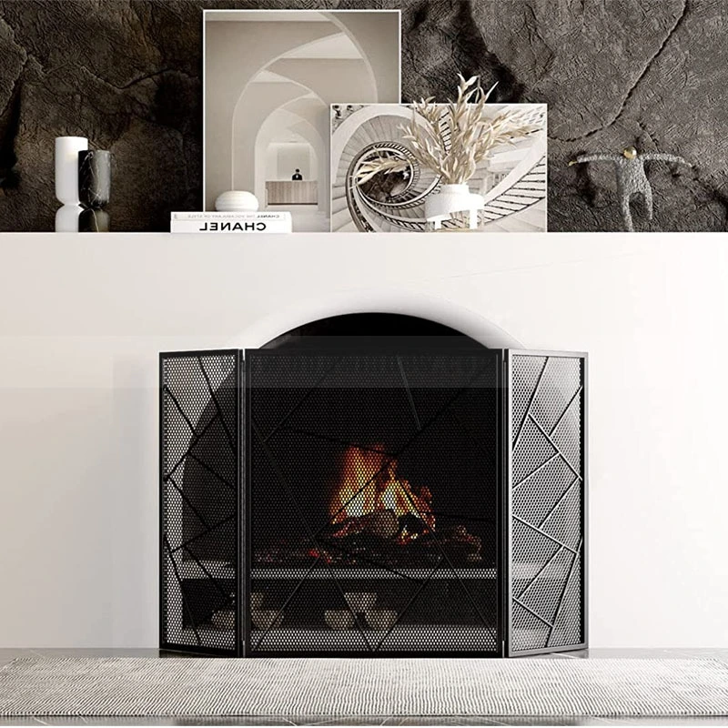 FS015 Fireplace Screen Flame Guard 3 Panel Foldable Design 5