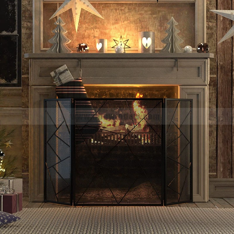 FS015 Fireplace Screen Flame Guard 3 Panel Foldable Design 6