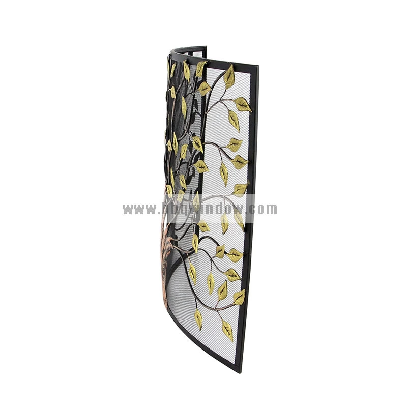 FS013 Fireplace Screen Metal Tree Sculpted Tree Relief Single Panel Fireplace Screen with Curved Mesh Netting 3