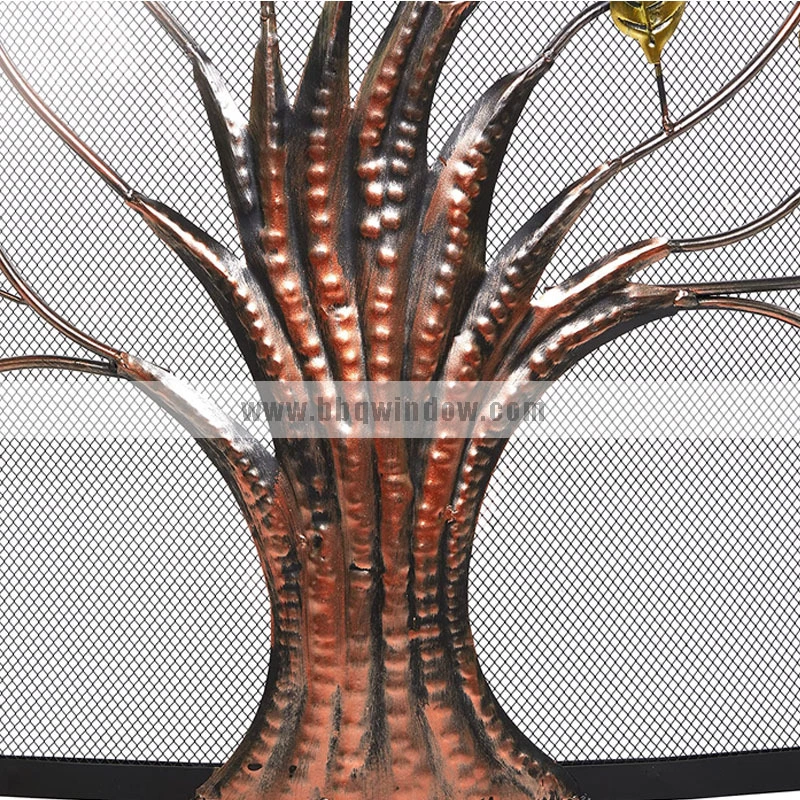 FS013 Fireplace Screen Metal Tree Sculpted Tree Relief Single Panel Fireplace Screen with Curved Mesh Netting 4