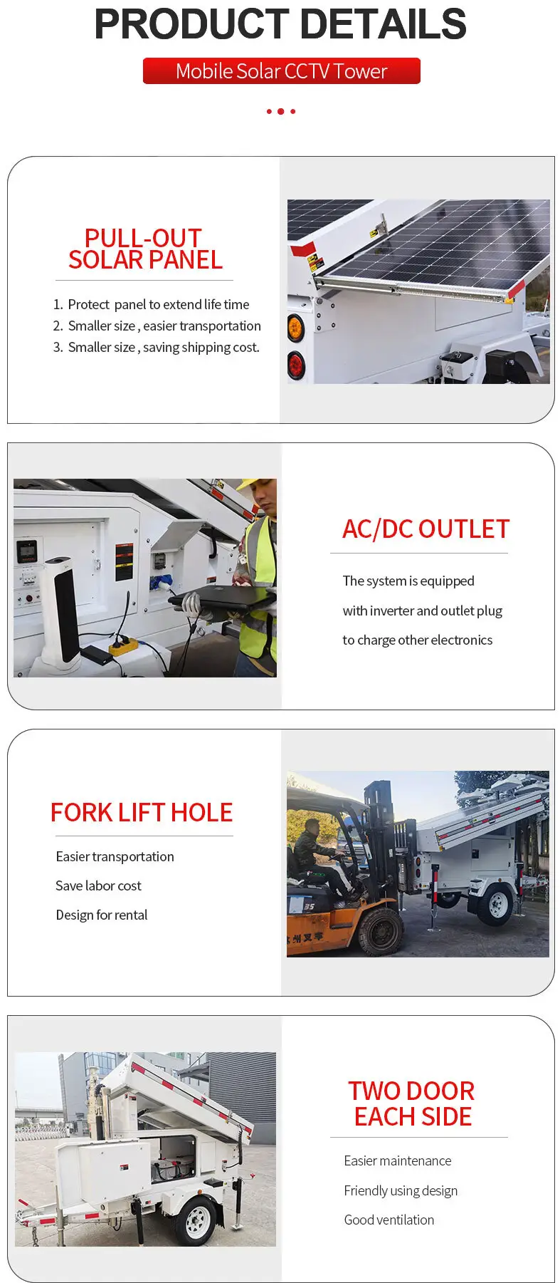 BIGLUX Brand 70kg Load Ball Hitch Solar Surveillance Trailer 4 Days for 120W Supplier 5