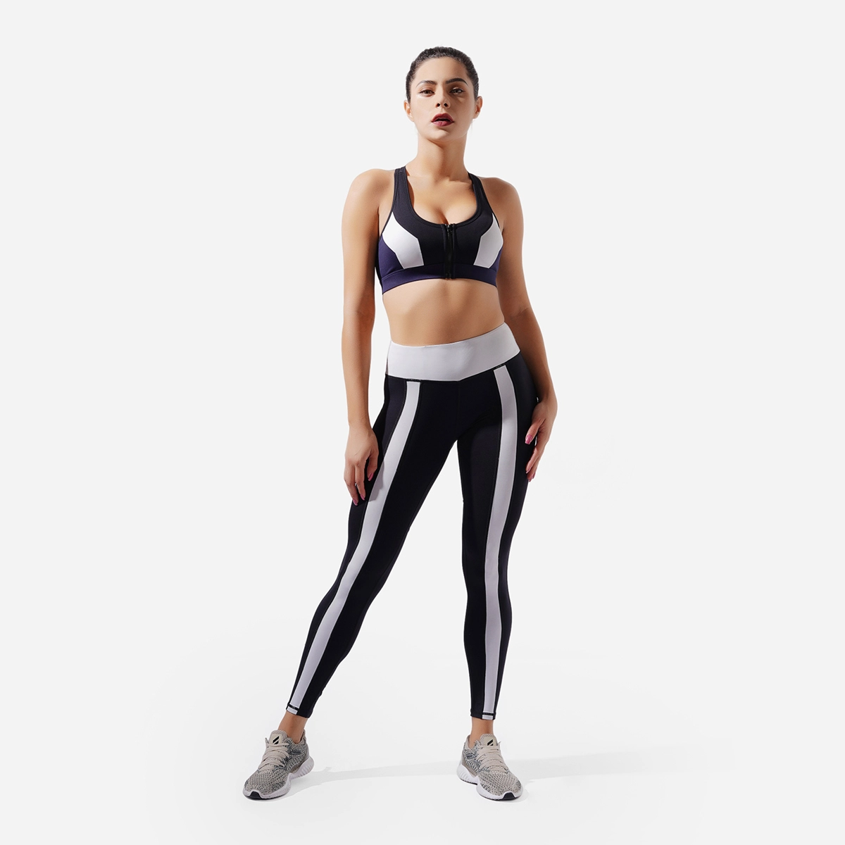 Stylische Leggings mit breitem Bund und Farbblockierung in Schwarz und Weiß 1
