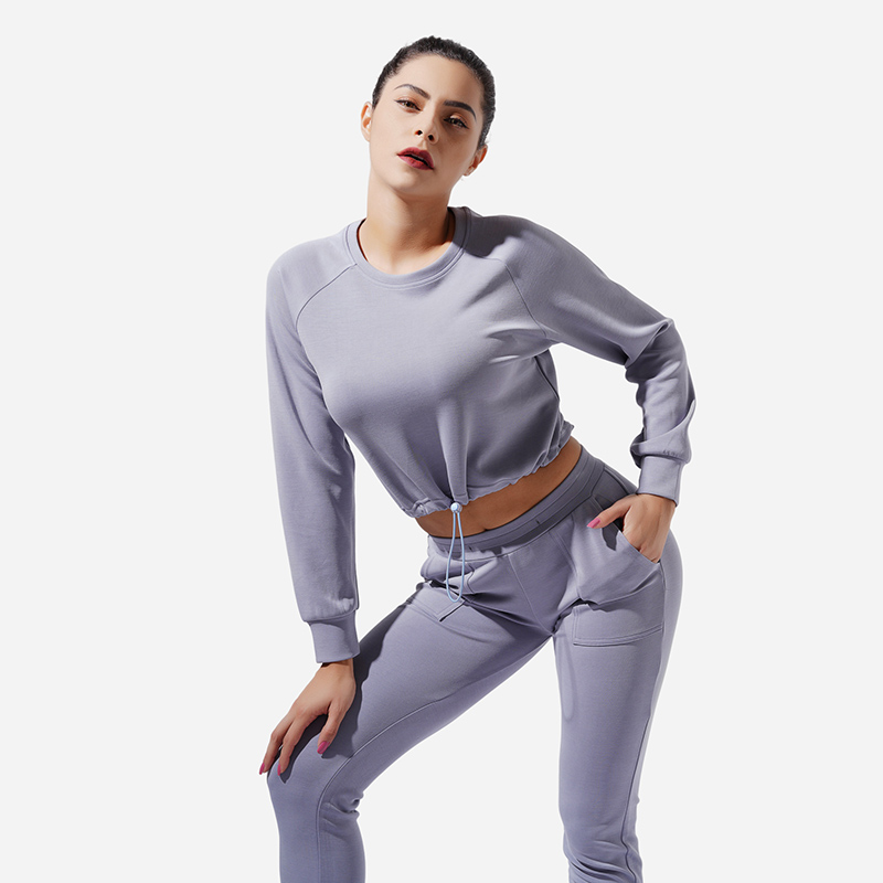 Стильная фиолетовая спортивная рубашка Sweat с круглым вырезом, заниженной линией плеч и кулиской - ROADSUNSHINE 2