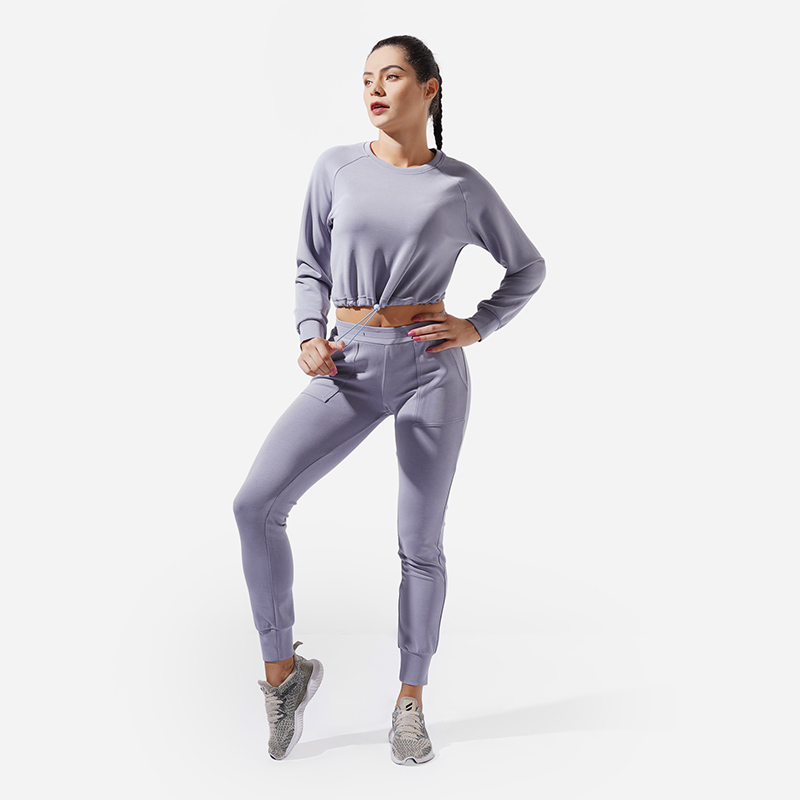 Стильная фиолетовая спортивная рубашка Sweat с круглым вырезом, заниженной линией плеч и кулиской - ROADSUNSHINE 3