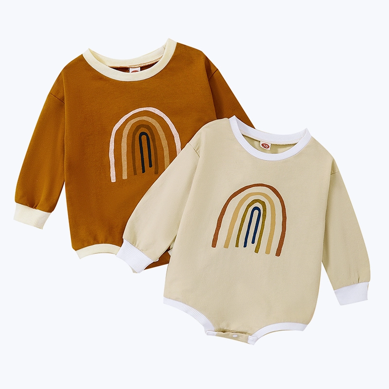 Langärmliger Baby-Strampler aus gestrickter Baumwolle mit Druckknopf-YZGM168 1