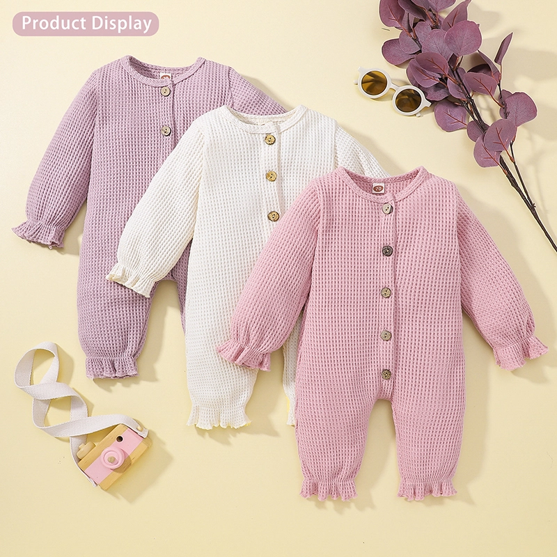Automne Hiver Manches Longues Waffle Baby Romper-YZGM175 1