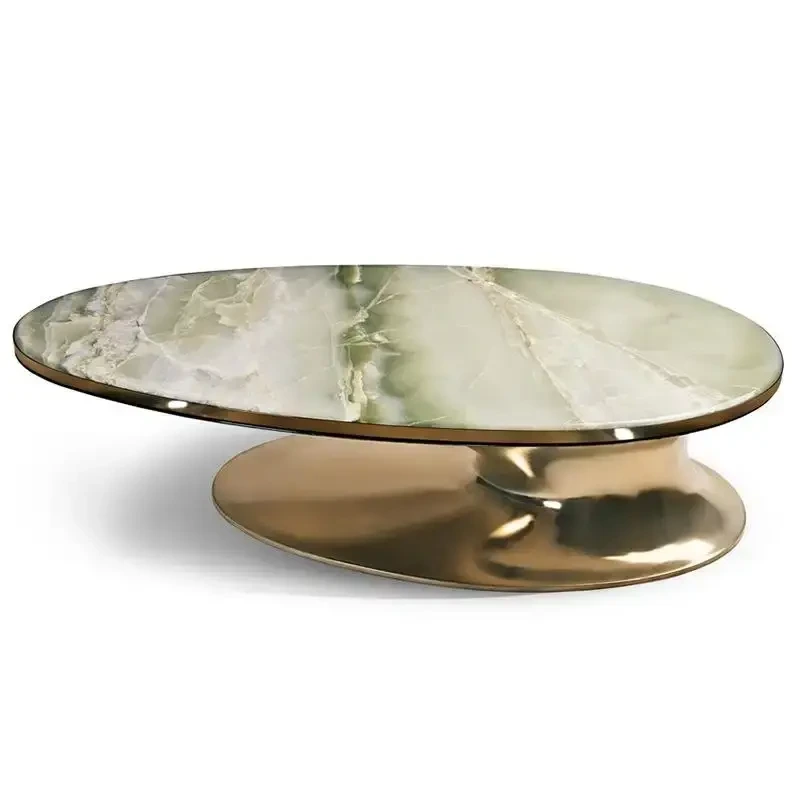Fashion oval tea table high-end creative hotel lobby marble special-shaped tea table living room reception coffee table 1