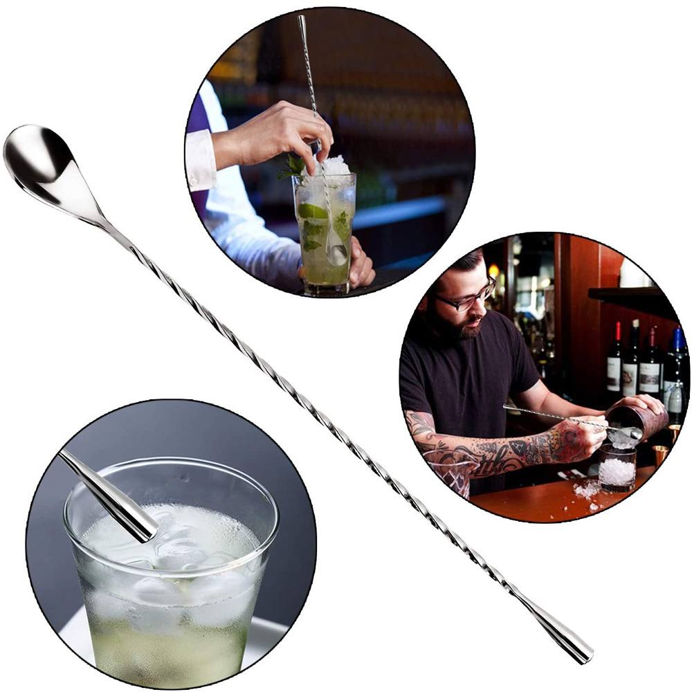 Cuchara de bar de cóctel torcida de mango largo de acero inoxidable 5