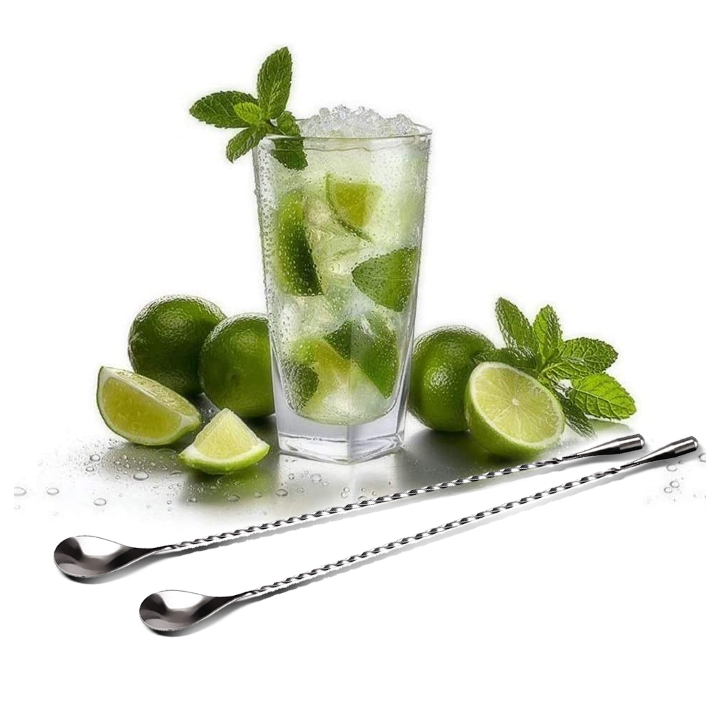 Cuchara de bar de cóctel torcida de mango largo de acero inoxidable 6