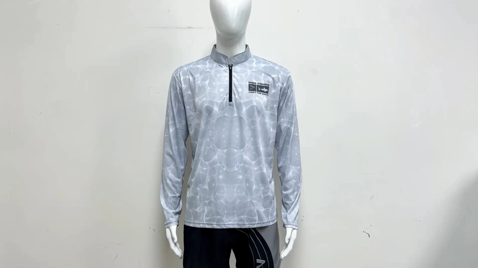 Rise Quarter zipper Fishing T Shirts Grey water texture 1