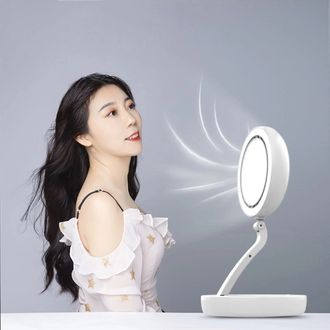 Led Smart Desk Light Up Mirror With Fan 1