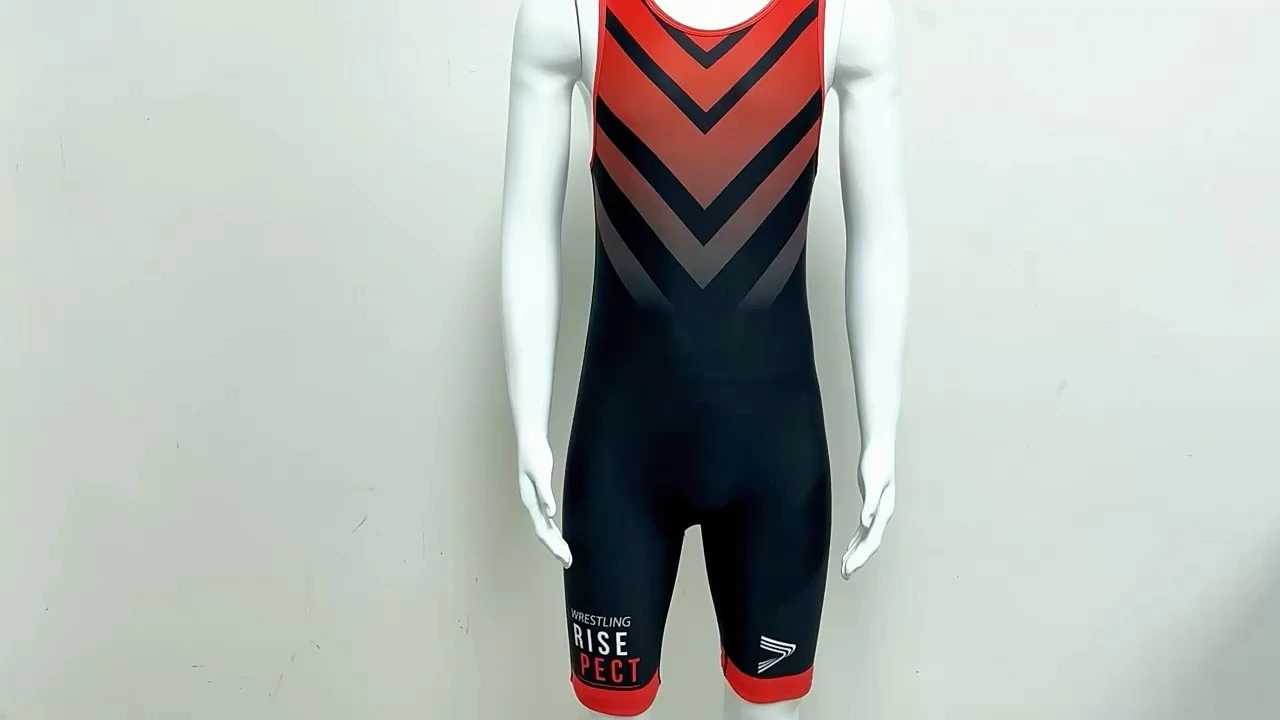 Risepect Custom Wrestling Singlets With Anti Slip Belt Black Red Stripe 1