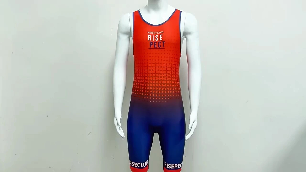 Rise Custom Wrestling Singlets With Anti Slip Belt Red Blue Gradient 1