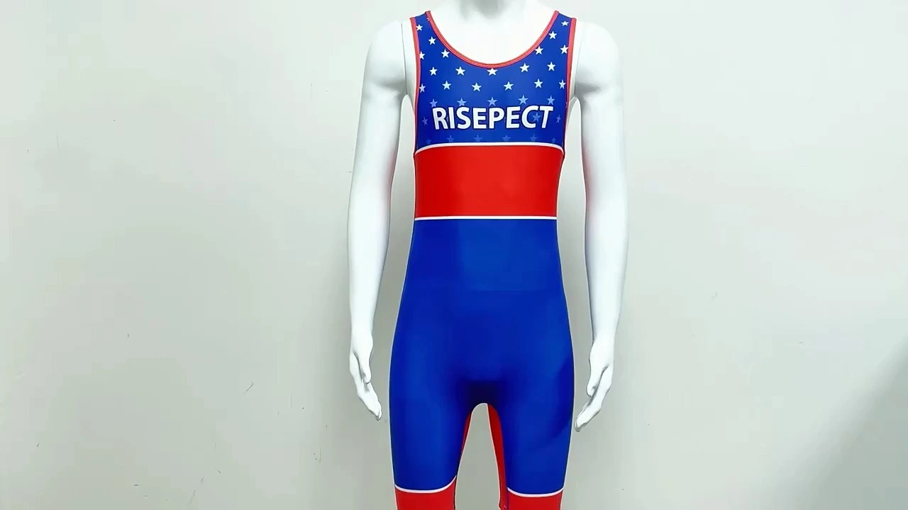 Rise Custom Stars Wrestling Singlets With Anti Slip Belt Blue Red 1