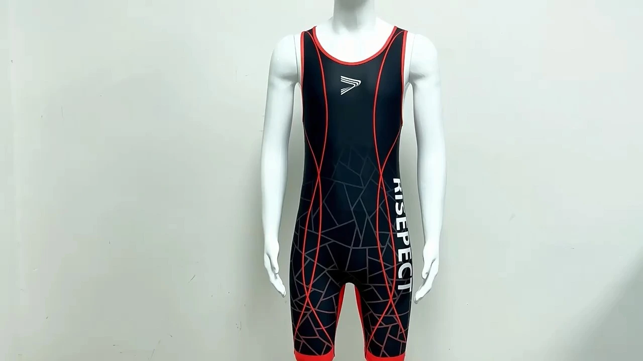 Rise Custom Black Red Line Wrestling Singlets With Anti Slip Belt 1