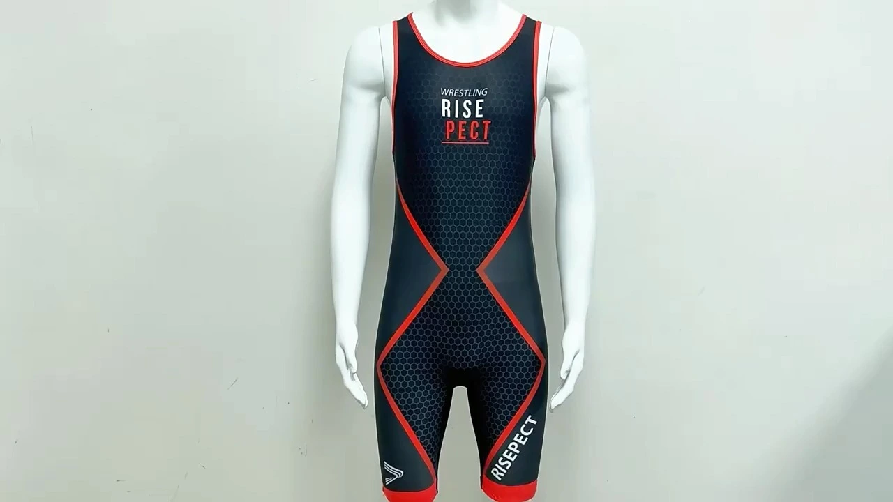 Rise Custom Wrestling Singlets With Anti Slip Belt Black Red 1