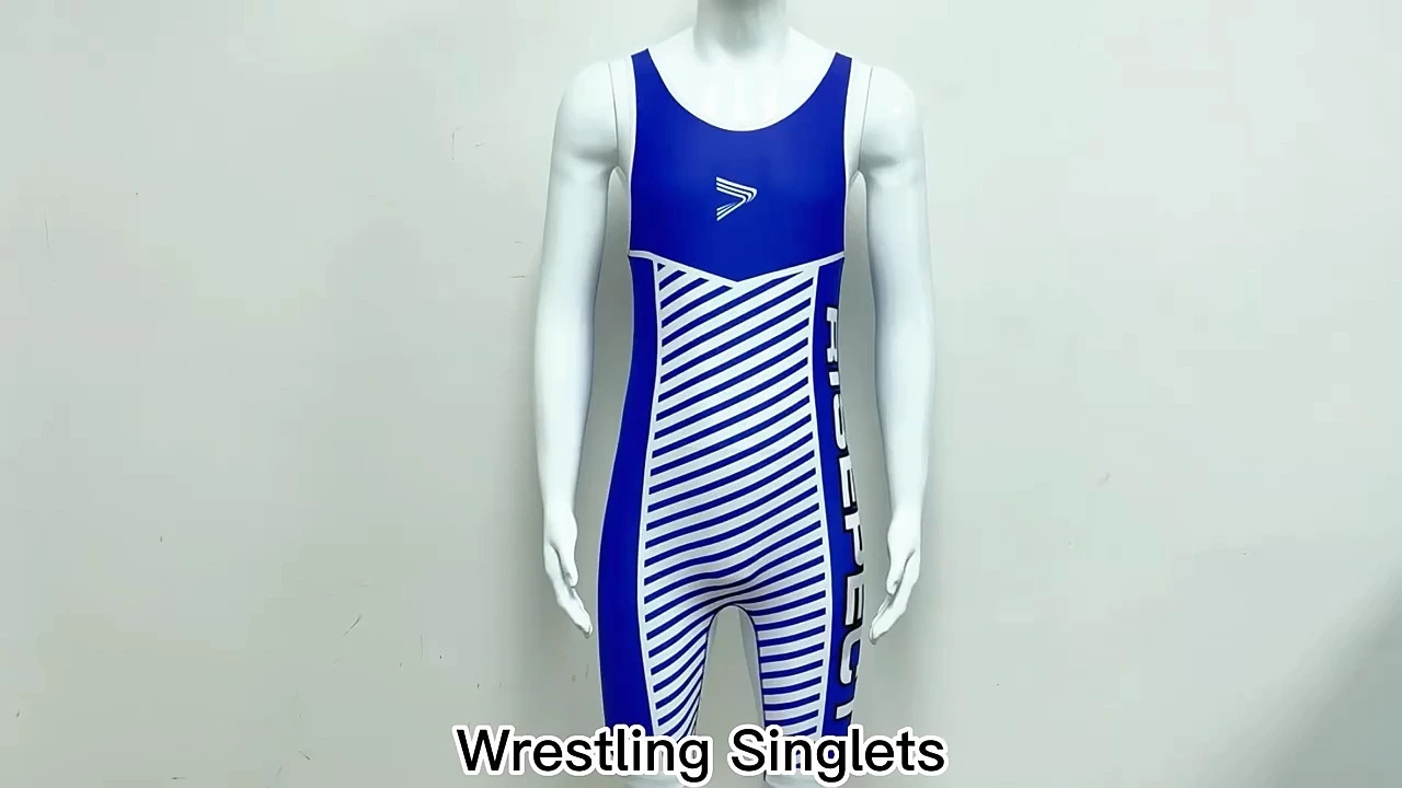 Rise Custom Wrestling Singlets With Anti Slip Belt Blue Stripe 1