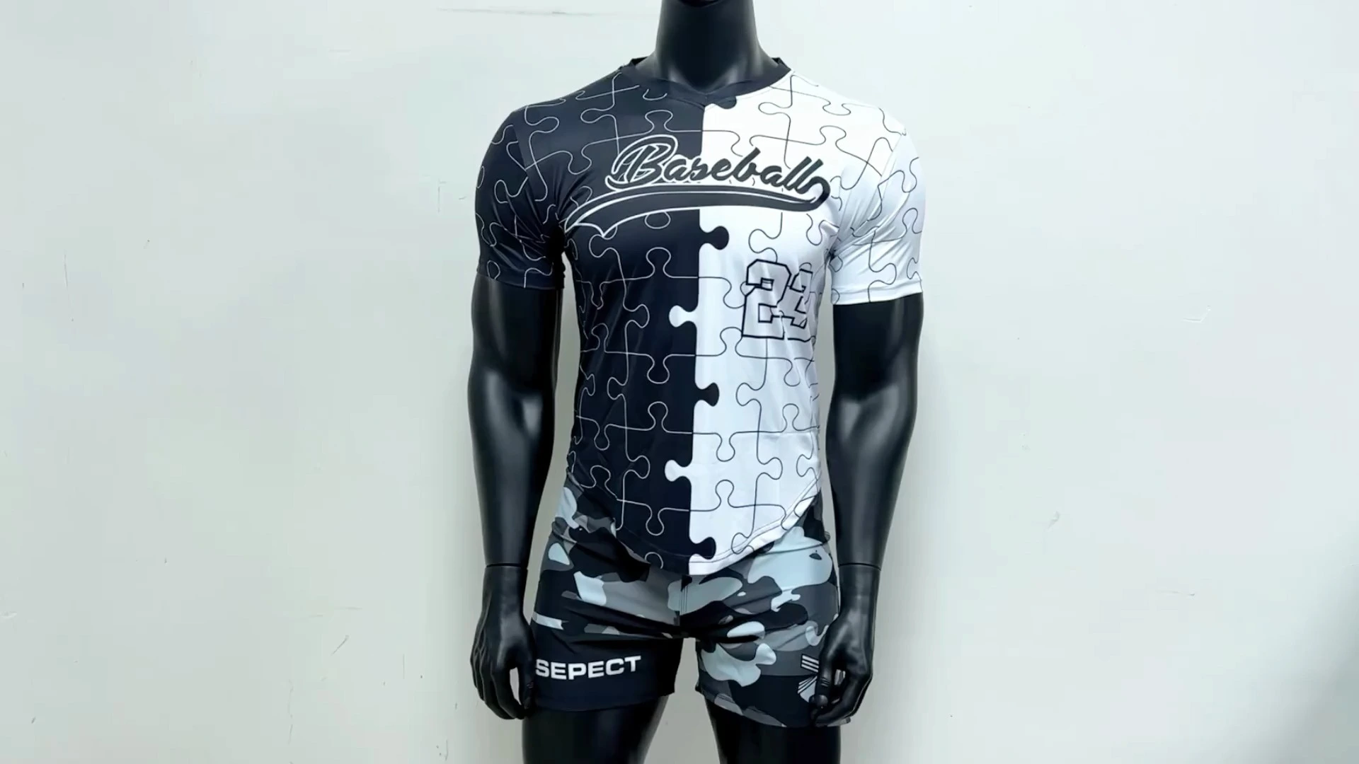 Rise Custom Baseball Shirts Baseball Team Shirts Wholesale Black and white puzzle 1