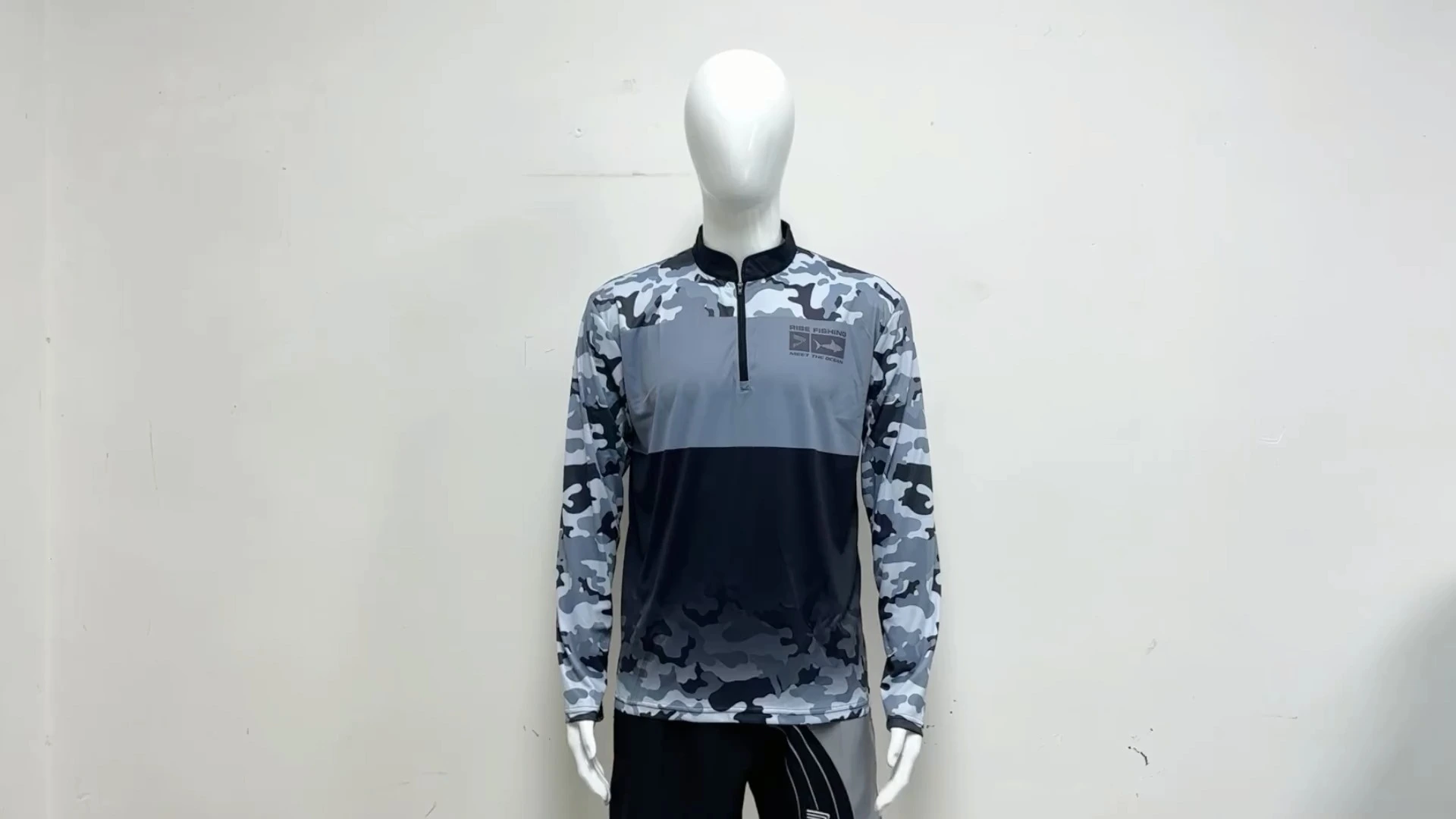 Rise Fishing Polo T Shirts buttons Fishbone blue camouflage 1