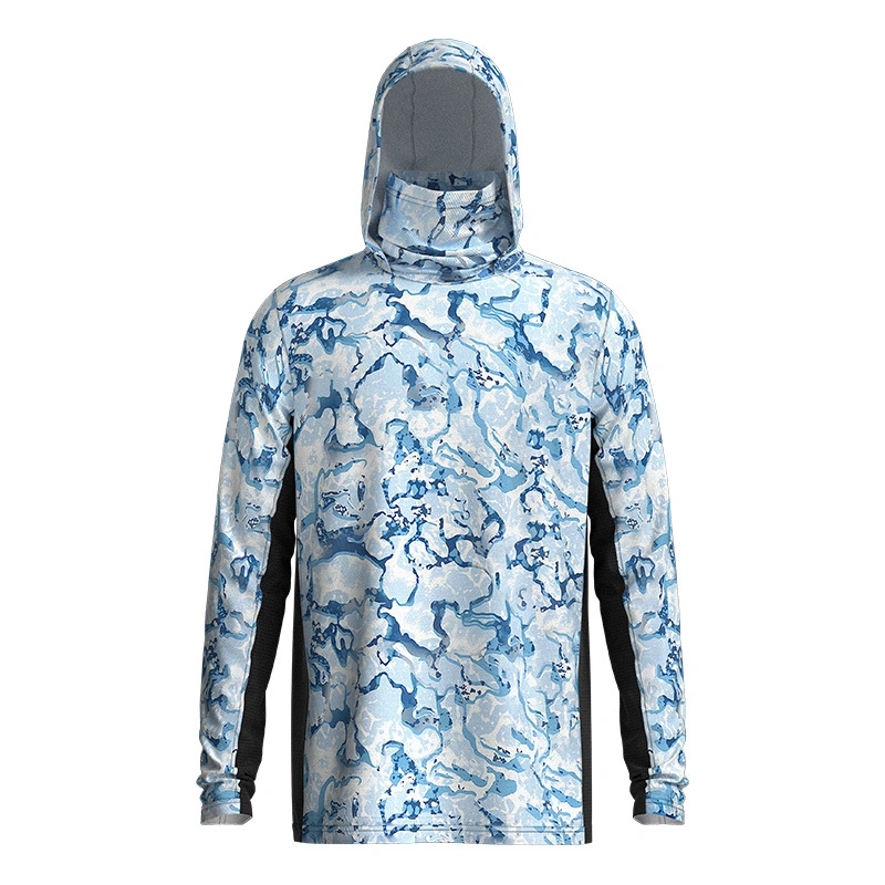 Moletom com capuz de pesca de desempenho, máscara facial protetor solar camisa de manga comprida UPF50 1