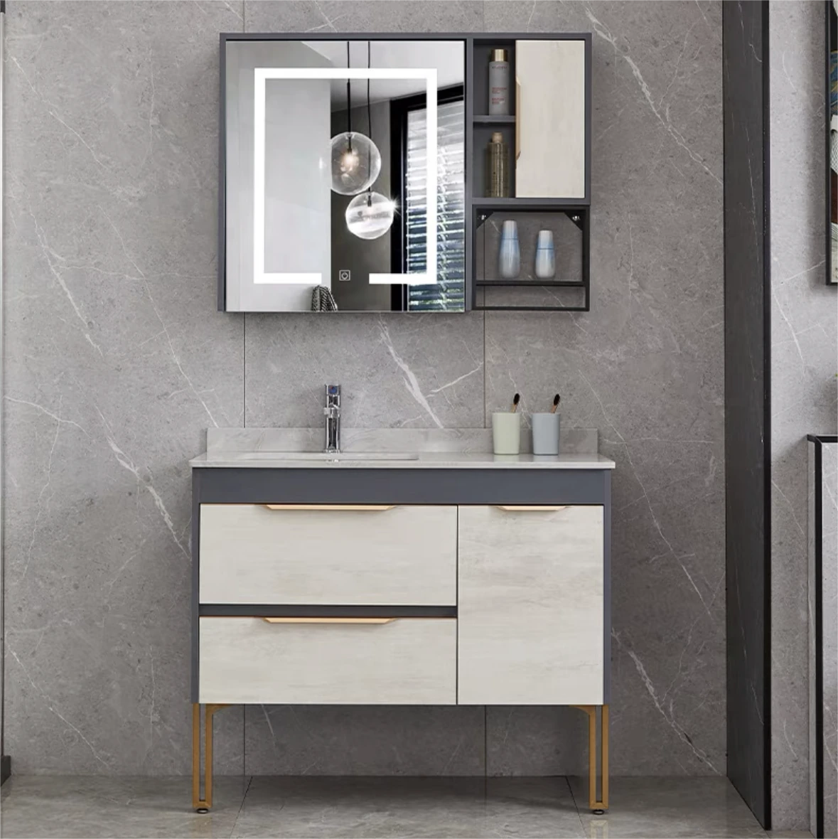 Mueble de baño de lujo moderno para montaje en el suelo: elegancia minimalista combinada 1