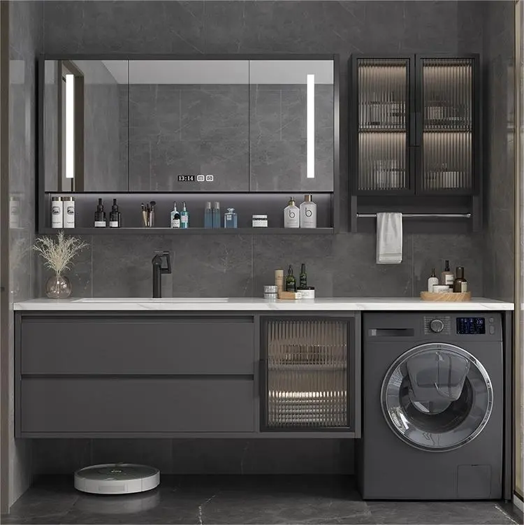 Sleek Compact Laundry Solution: Modern Minimalist Washing Machine Cabinet 1