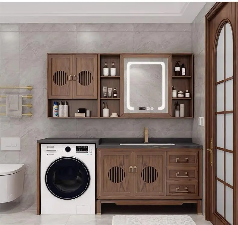 Smart Red Oak Laundry Vanity: The Ultimate New Chinese Style Bathroom Solution! 1