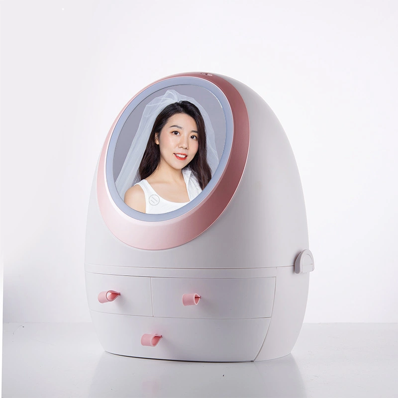 Pink Makeup Organizer Box With Led Mirror 1