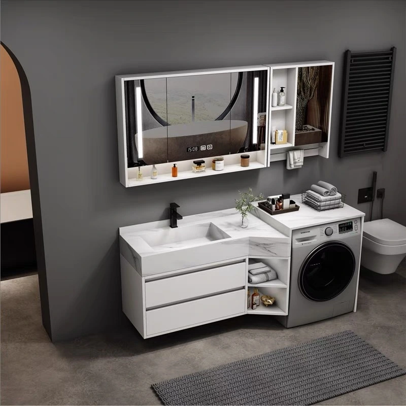 Armario para lavandería con balcón con diseño que ahorra espacio y lavabo con placa de roca 1
