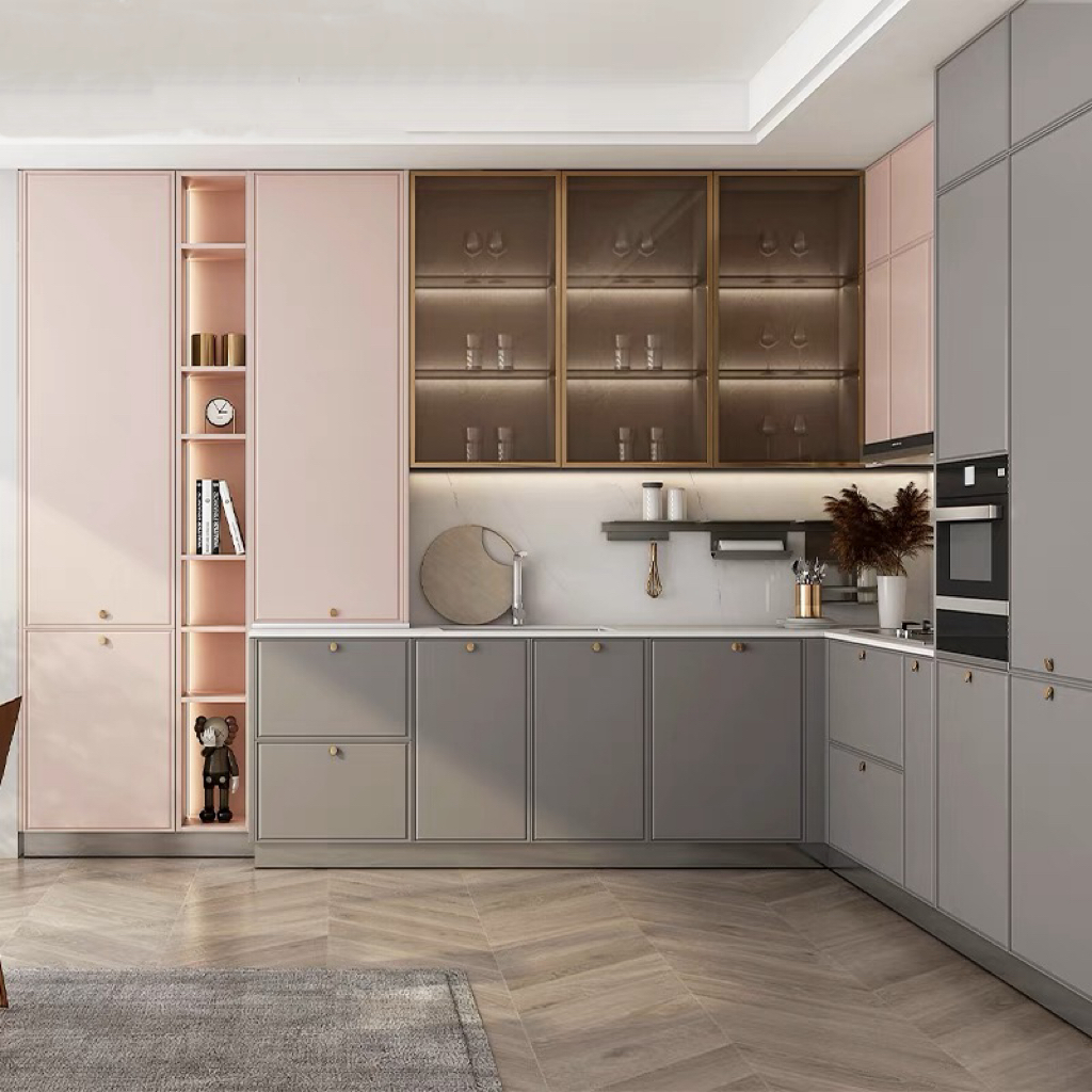 Gabinete moderno con puerta de vidrio en color Morandi: eleve su espacio con un diseño impresionante 1