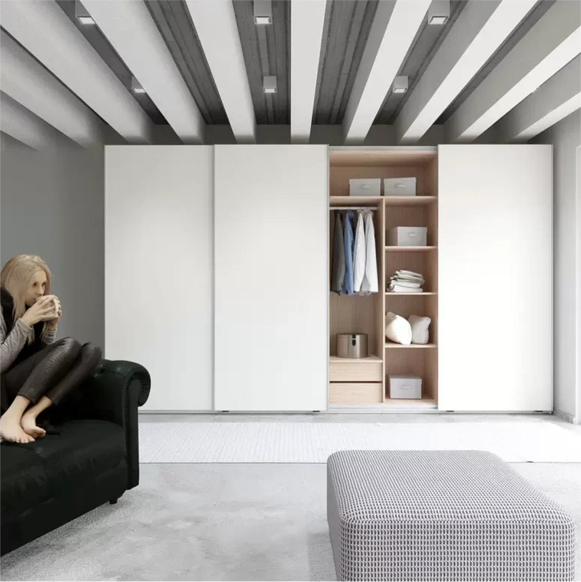Elegante armario con puertas correderas: solución de almacenamiento minimalista para dormitorios y guardarropas 1