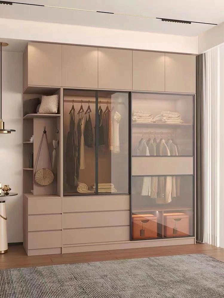 Armario con puertas corredizas de vidrio color crema personalizado: solución de almacenamiento elegante 1