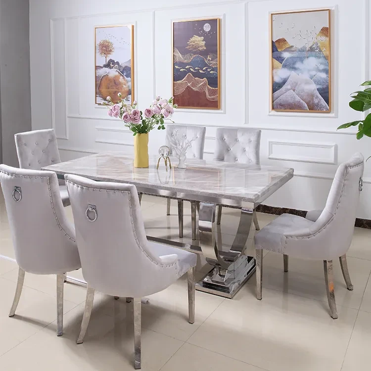 Marble countertop dining table and chair combination 1