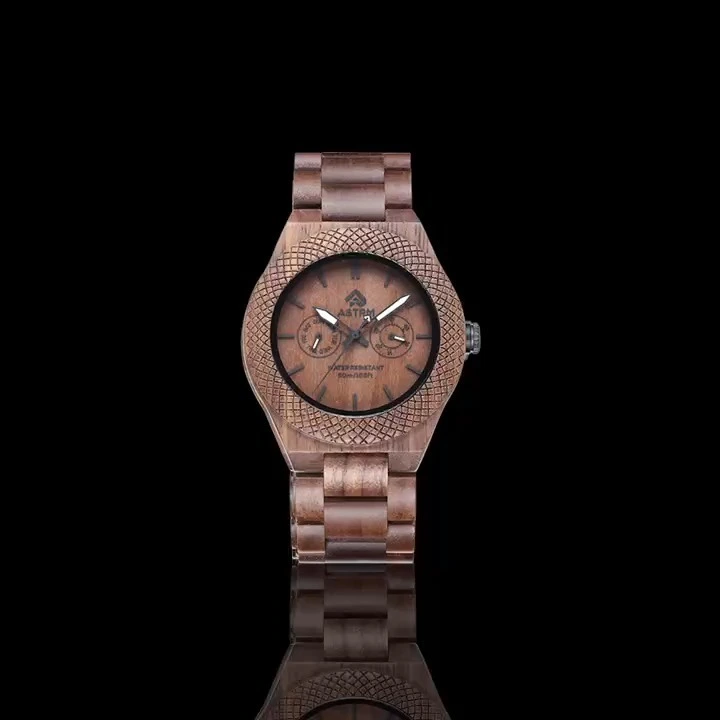 OEM fashion five hands high quality sapphire glass japanese movement simple wooden watch 1