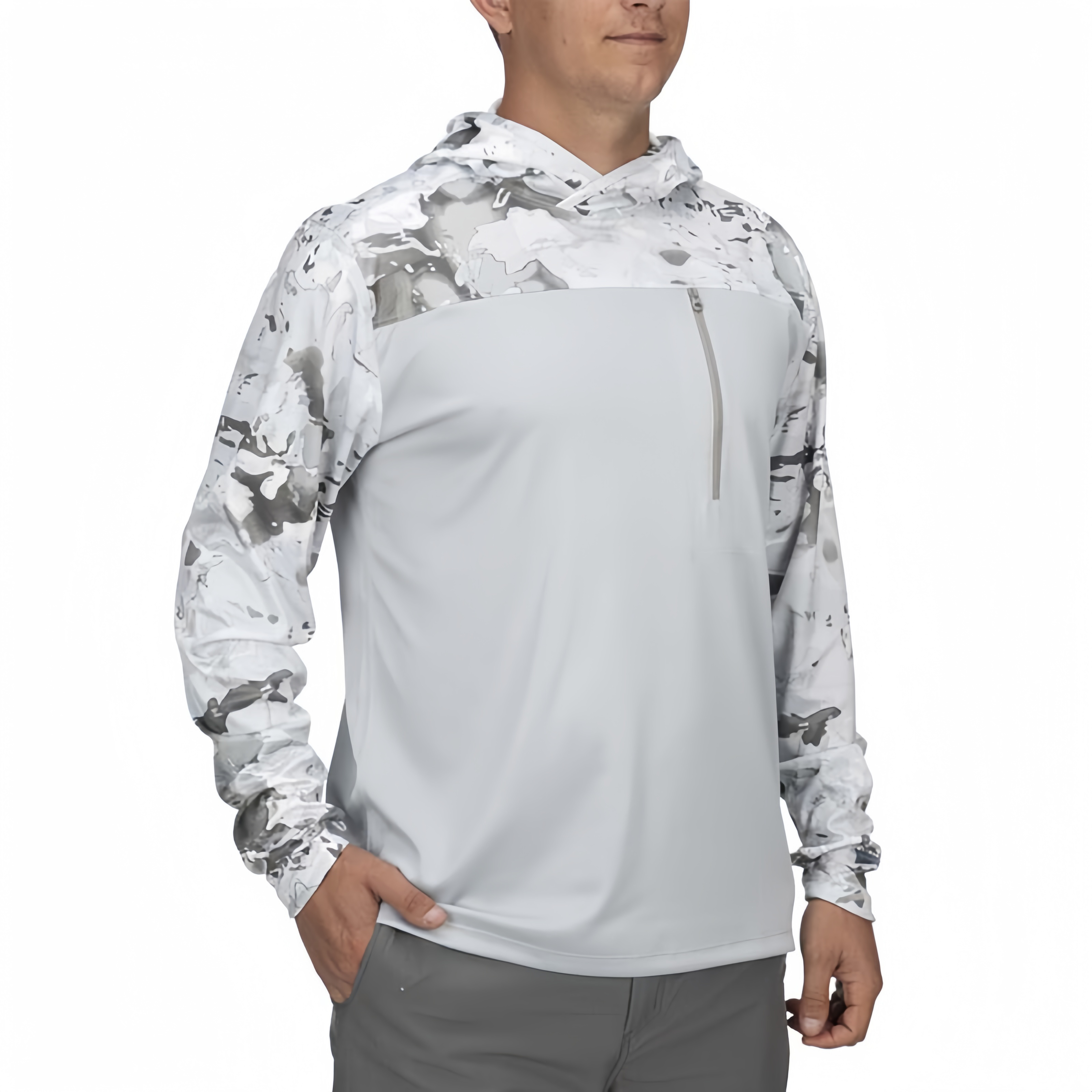 UPF 50+ Thumb Hole Hooded Fishing Shirt with Zipper Pocket 4