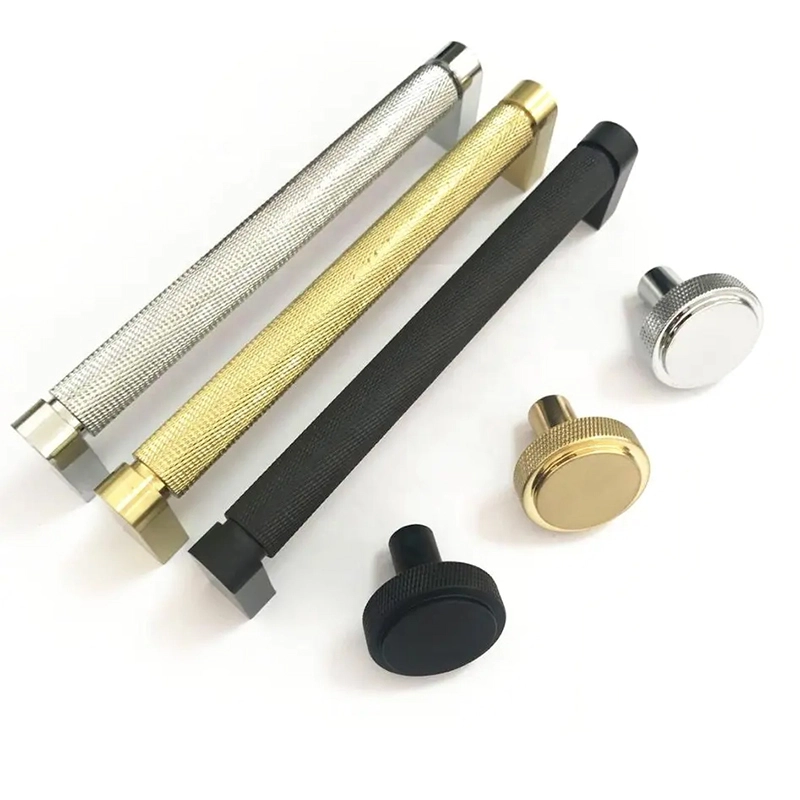 Luxuriöser Aluminium-Schrankgriff, Messing-Gold-Möbelgriff, gerändelt 1