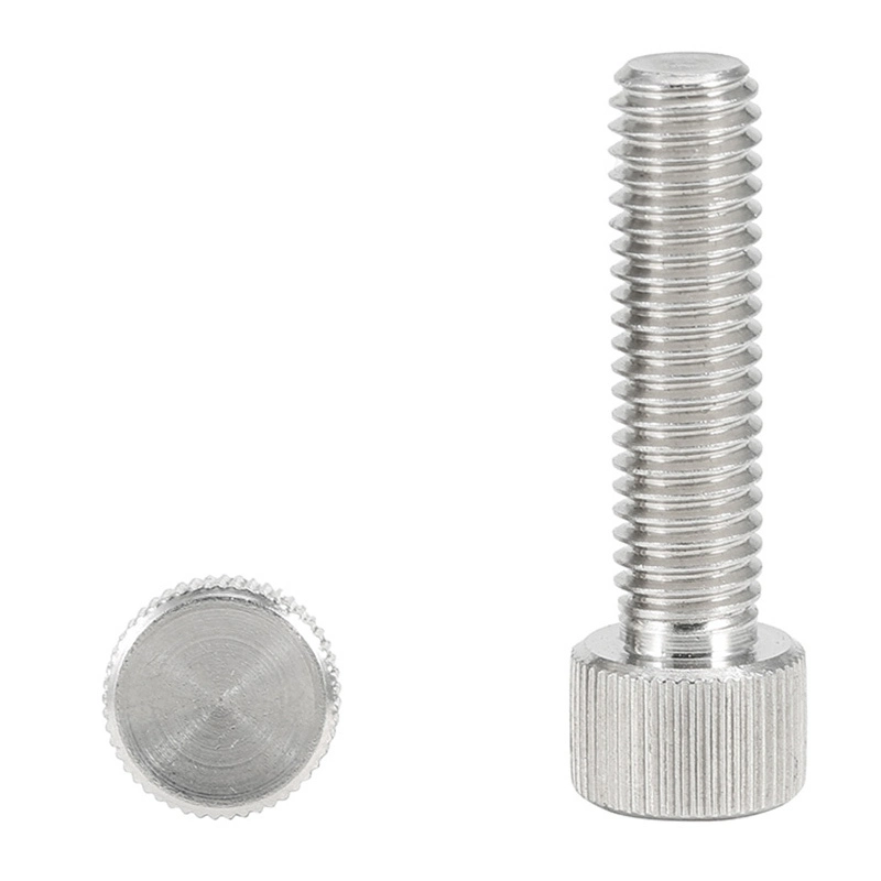 Tornillo manual moleteado de cabeza plana redonda de acero inoxidable 304 1