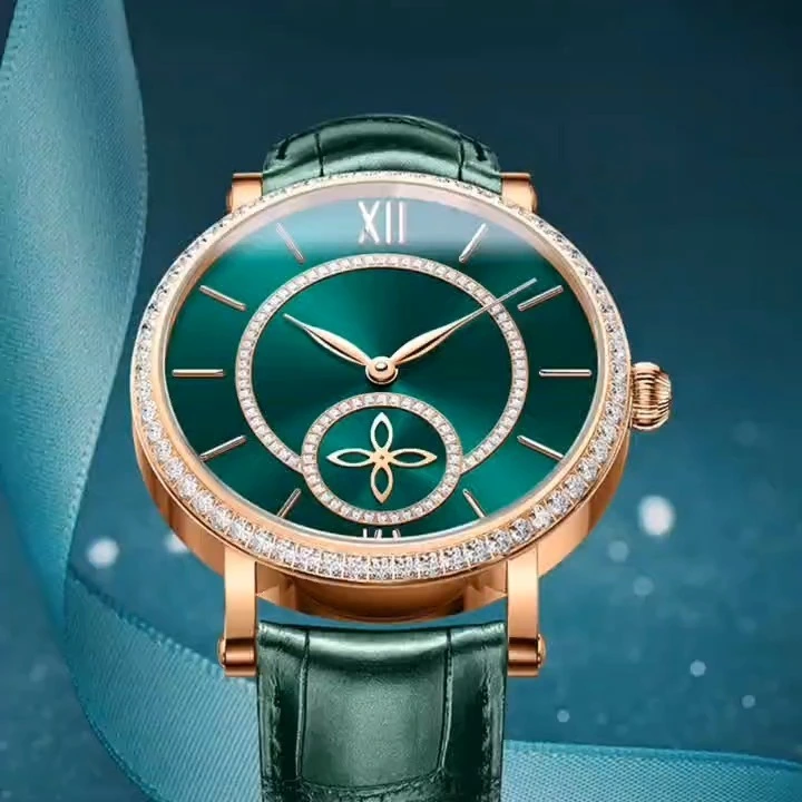 Rose gold lady fipopular fashion women stainless steel watches high quality 10atm waterproof wrist automaic machine women watch green diamond watches 1