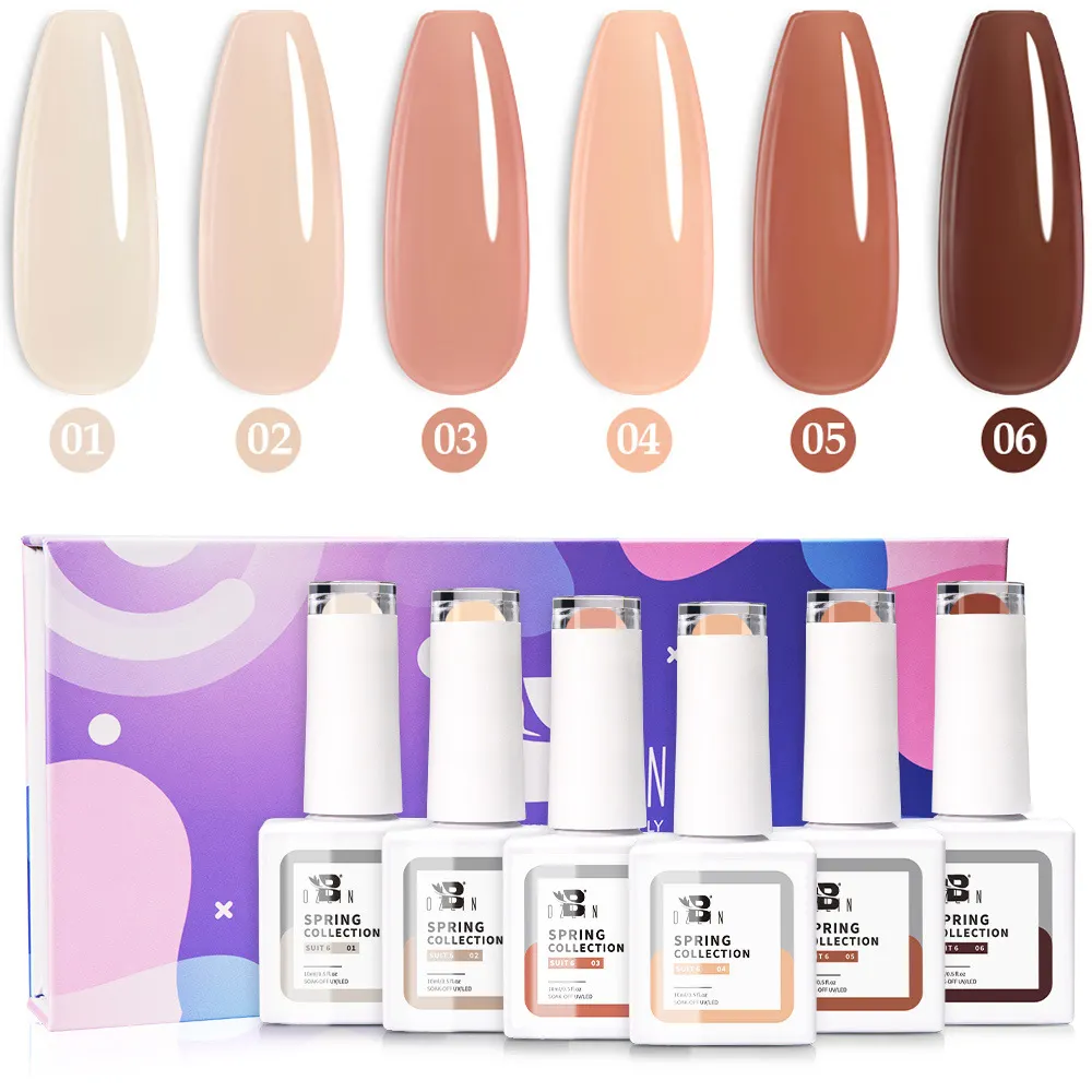 Kit de 6 vernis à ongles gel Bozlin en gros, longue tenue, non toxique, gel UV 1