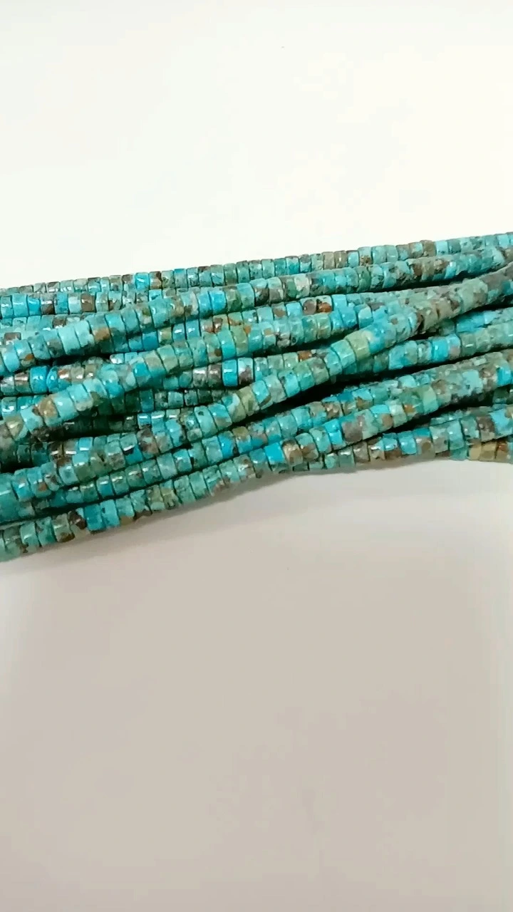 Natural Blue Turquoise Heishi Smooth Beads Arizona Precious Gemstone Rondelle Beads 1