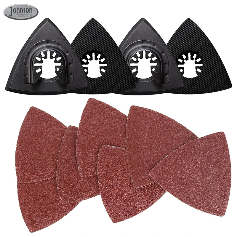 Johnson Tools Oscillating Tool Sanding Pads Kit,  3-1/8 Inch Triangle Sanding Pads, Multitool Sandpaper Hook & Loop Sanding Sheets for Polishing Sanding 1
