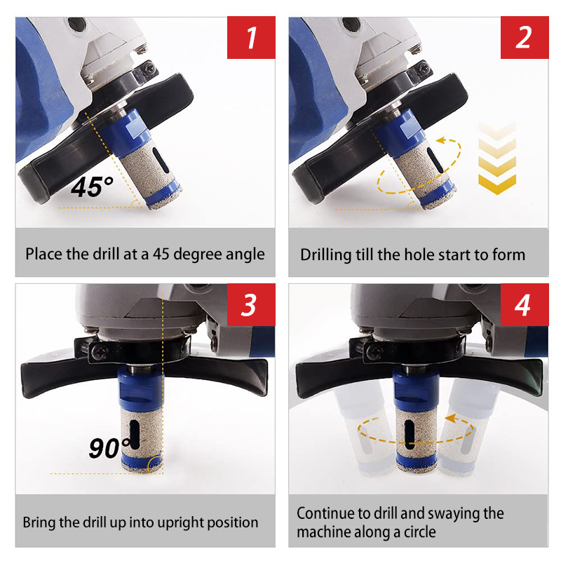 Bit Pengilangan Jari Berlian Premium Johnson Tools - Sesuai untuk Porselin, Seramik, Marmar, Granit, Kuarza - 20-75mm - Benang 5/8''-11 7