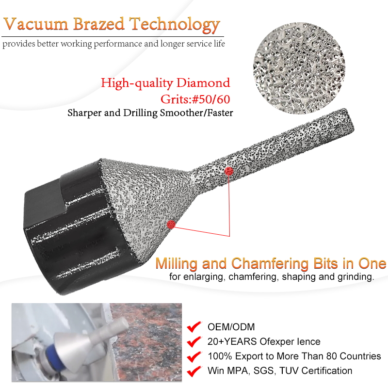 Johnson Tools Diamond Chamfer Milling Finger Bit - Sesuai untuk Mengisar Marmar dan Jubin Porselin - Alat Pembentuk untuk Pengisar Sudut - M14 atau 5/8-11 4